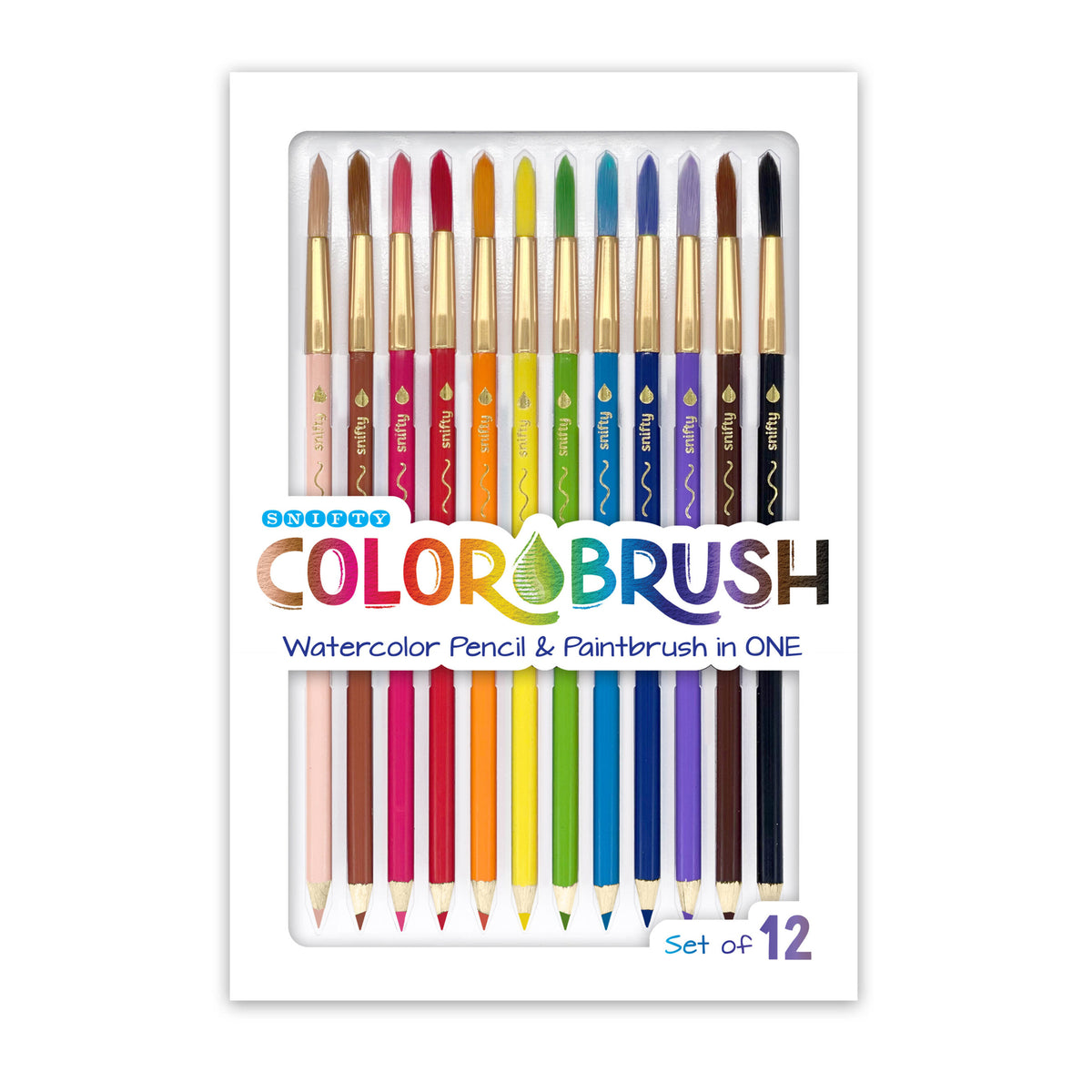 Set of 12 ColorBrush watercolor pencils in a white packaging on a white background