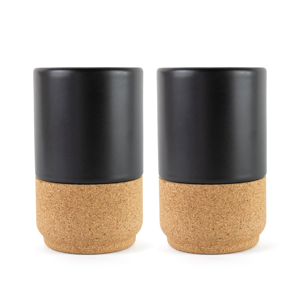 Cork and Stoneware Mug Set: Matte Black