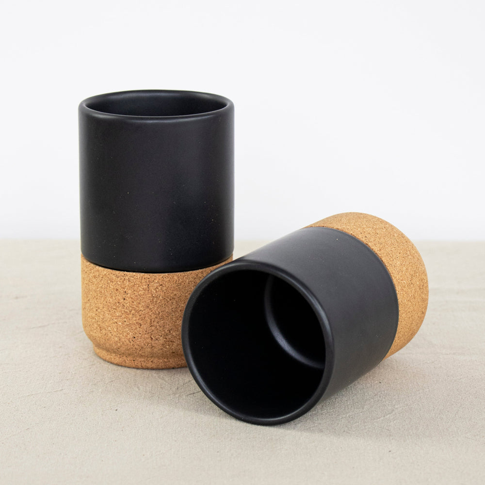 Cork and Stoneware Mug Set: Matte Black