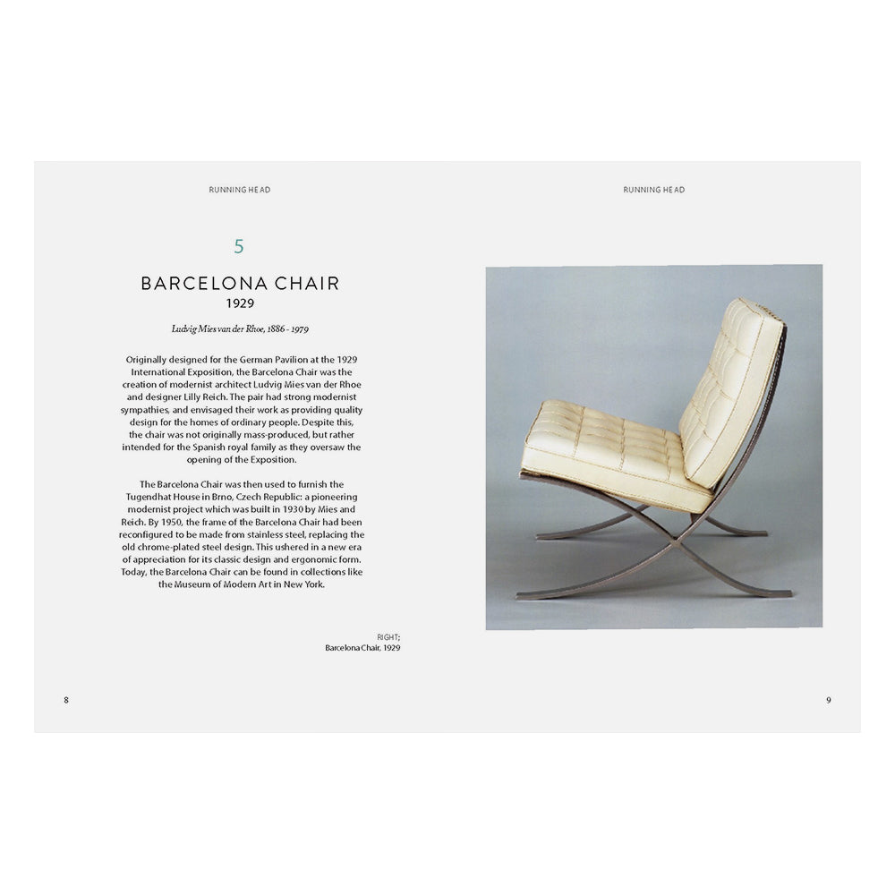 Barcelona chair with text on a white background