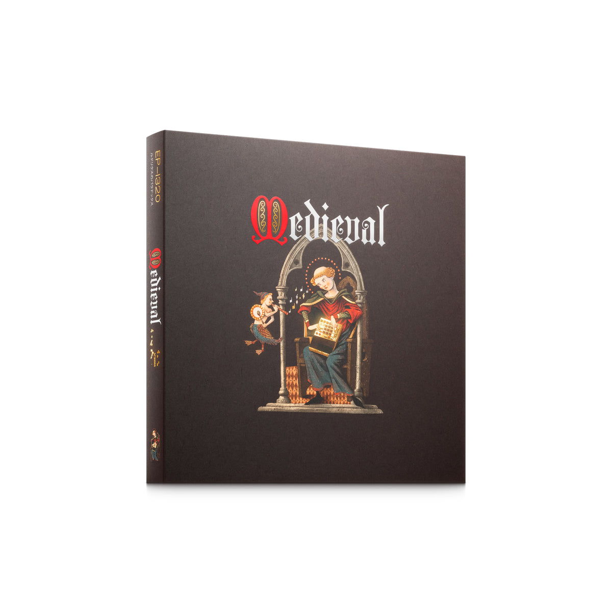 'Medieval' packaging with a decorative cover featuring a knight and castle design on a white background.