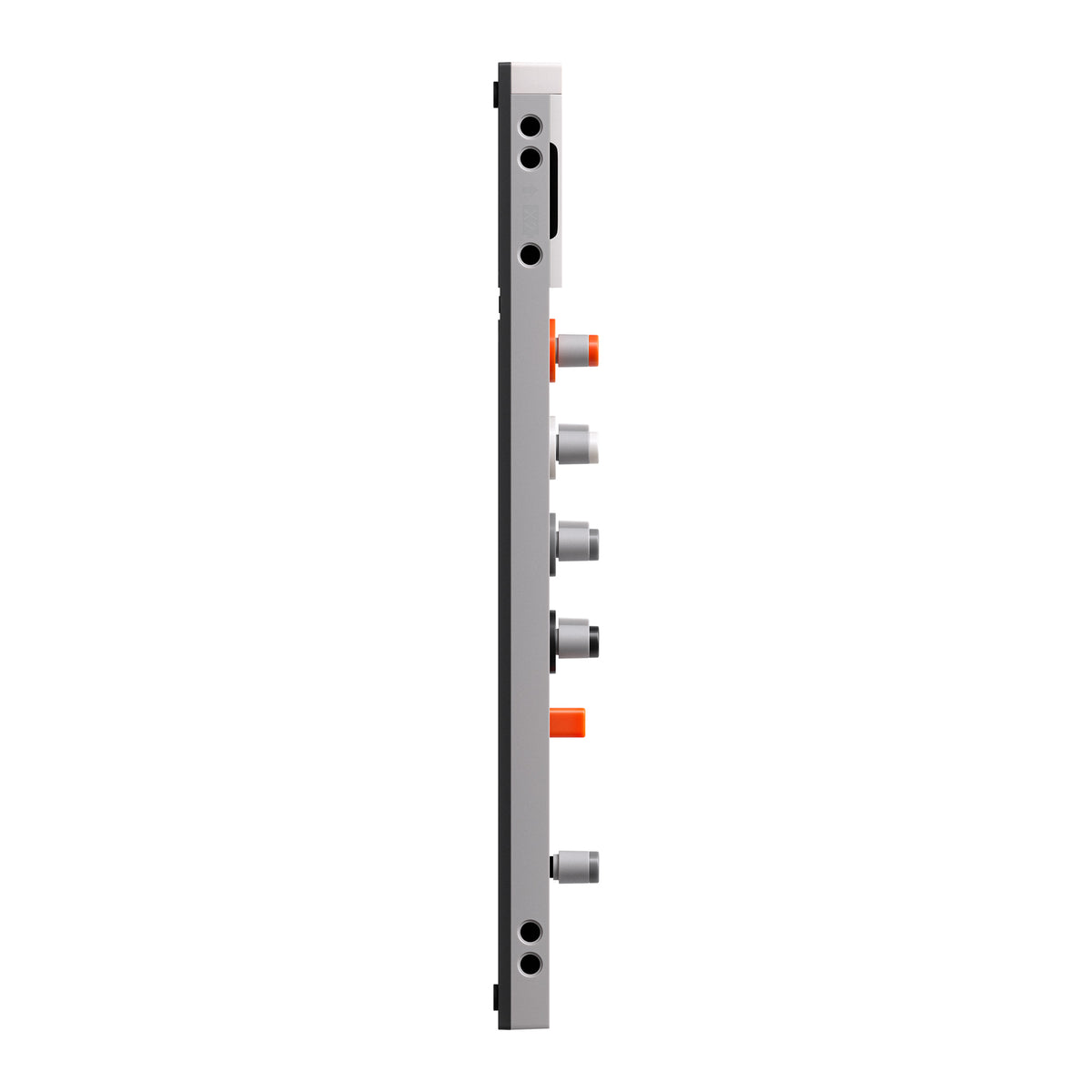 Metallic panel with cylindrical components on a white background