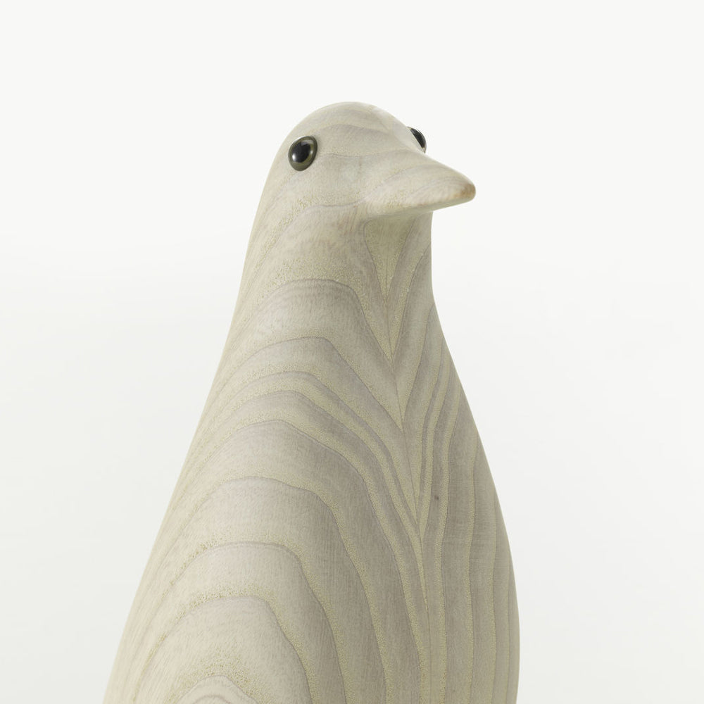 Close-up of a wooden bird on a white background