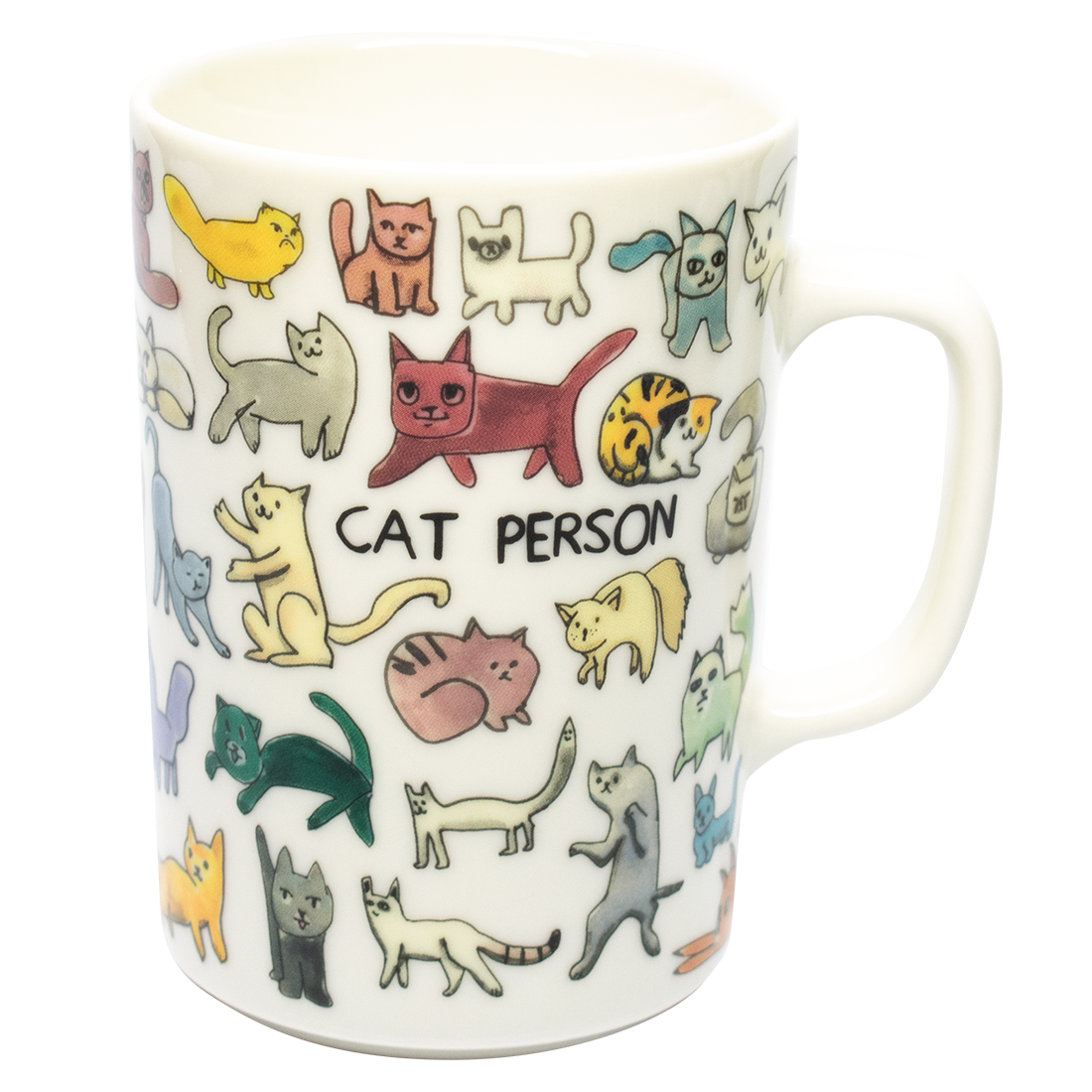 Mug with cat illustrations and 'Cat Person' text on a white background