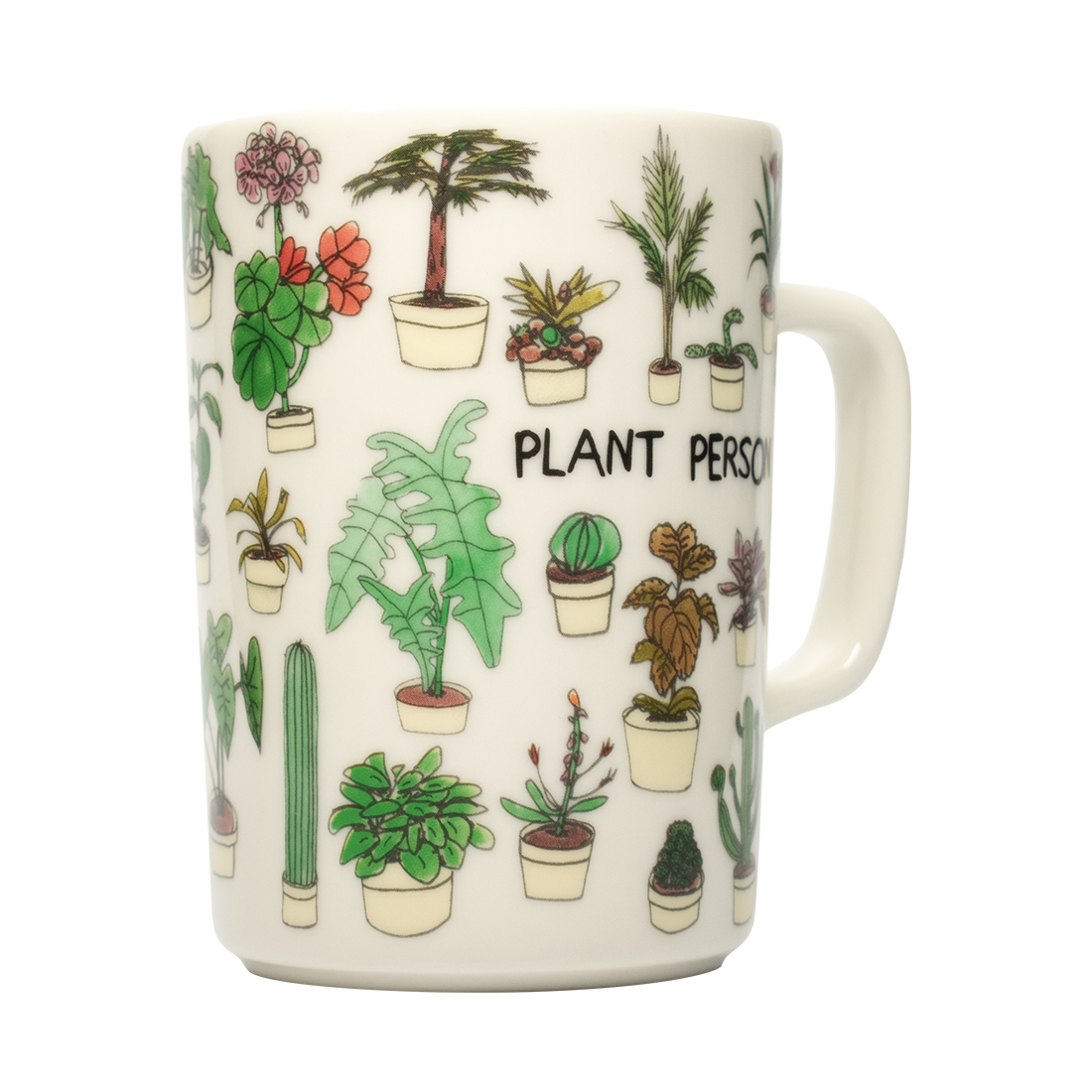 Mug with plant illustrations and 'Plant Person' text on a white background