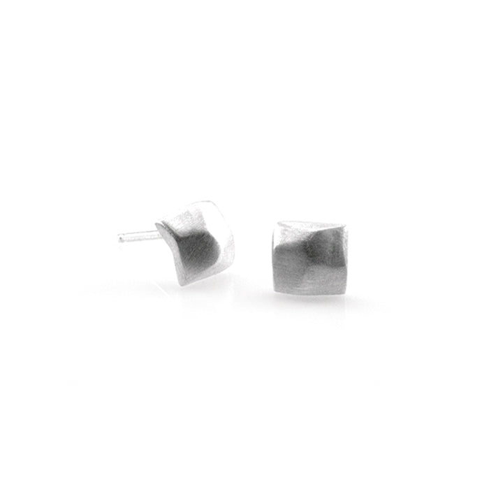 Silver Faceted Square Post Earrings