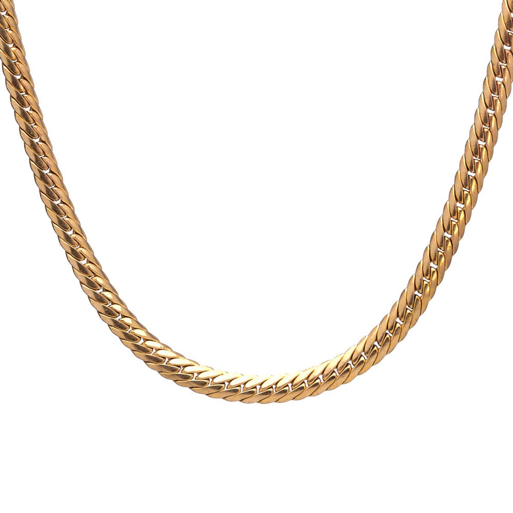 Gold chain necklace on a white background