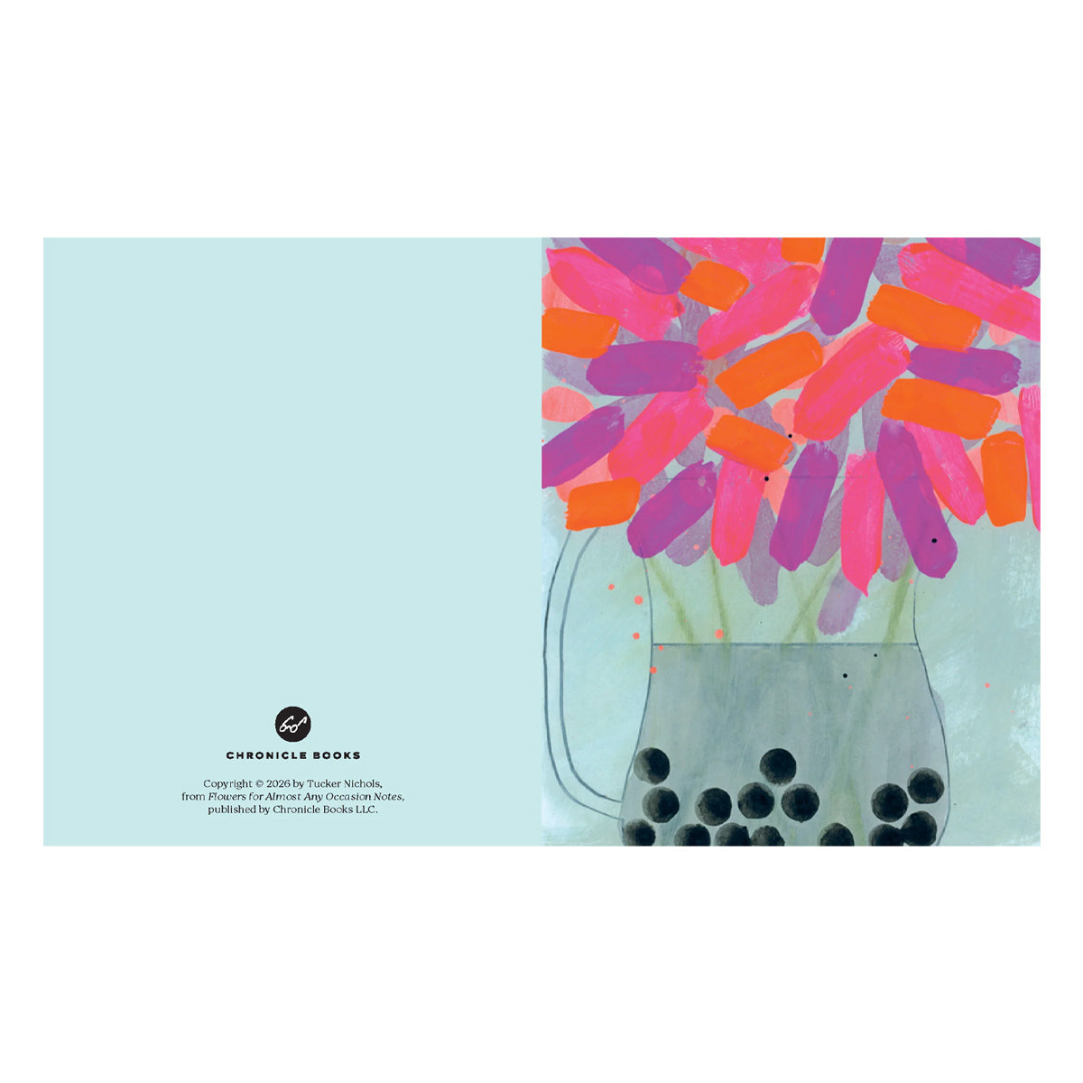 Notecard with colorful floral design and Chronicle Books logo