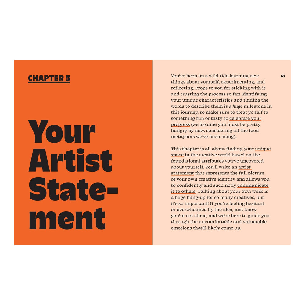 Book page with 'Your Artist Statement' heading on an orange and pink background