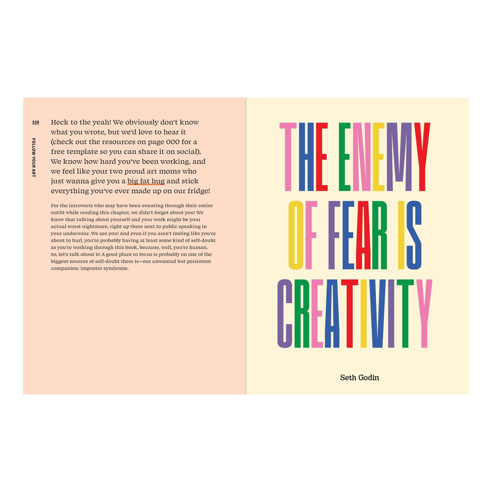 Open book with text and colorful quote on a white background