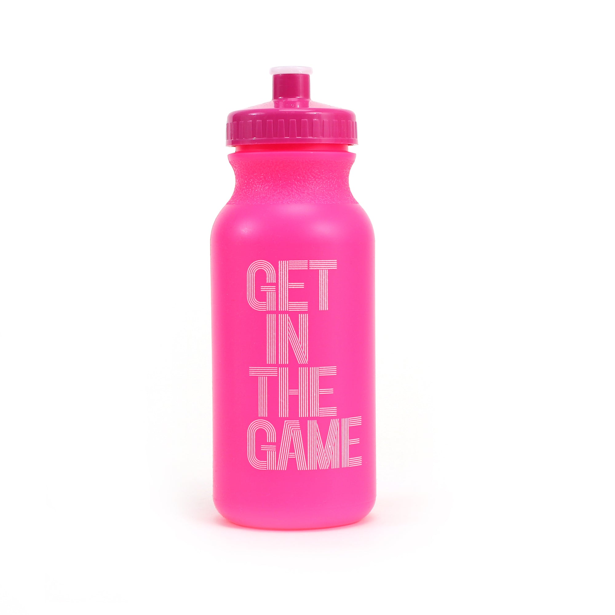 SFMOMA Get in the Game Water Bottle: Pink GITG logo side