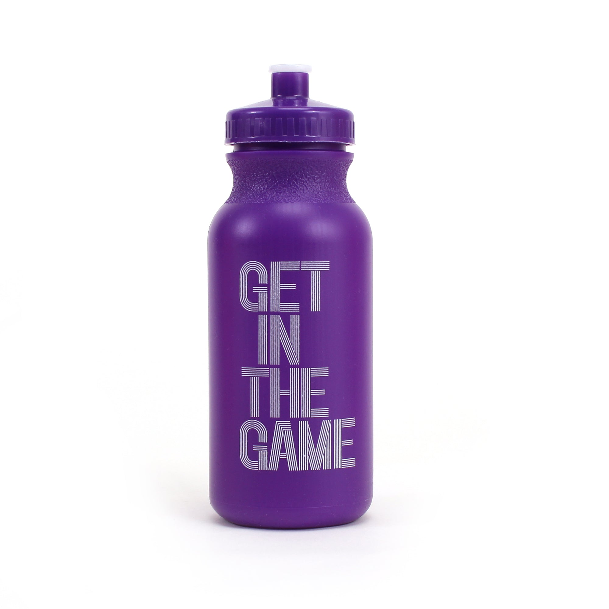 SFMOMA Get in the Game Water Bottle: Purple GITG logo side