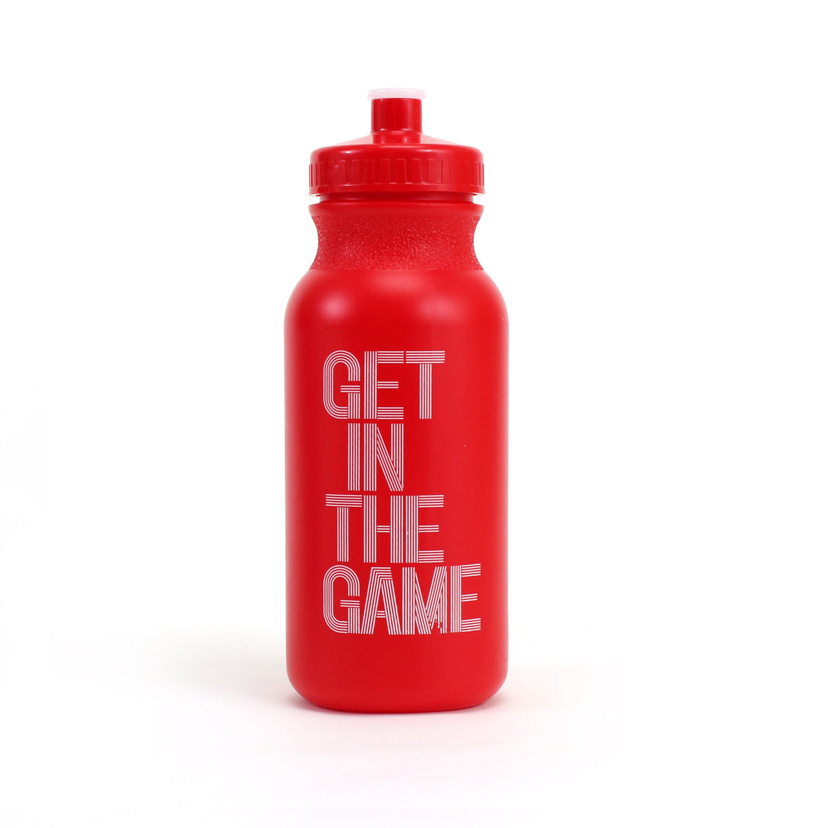 SFMOMA Get in the Game Water Bottle: Red GITG logo side