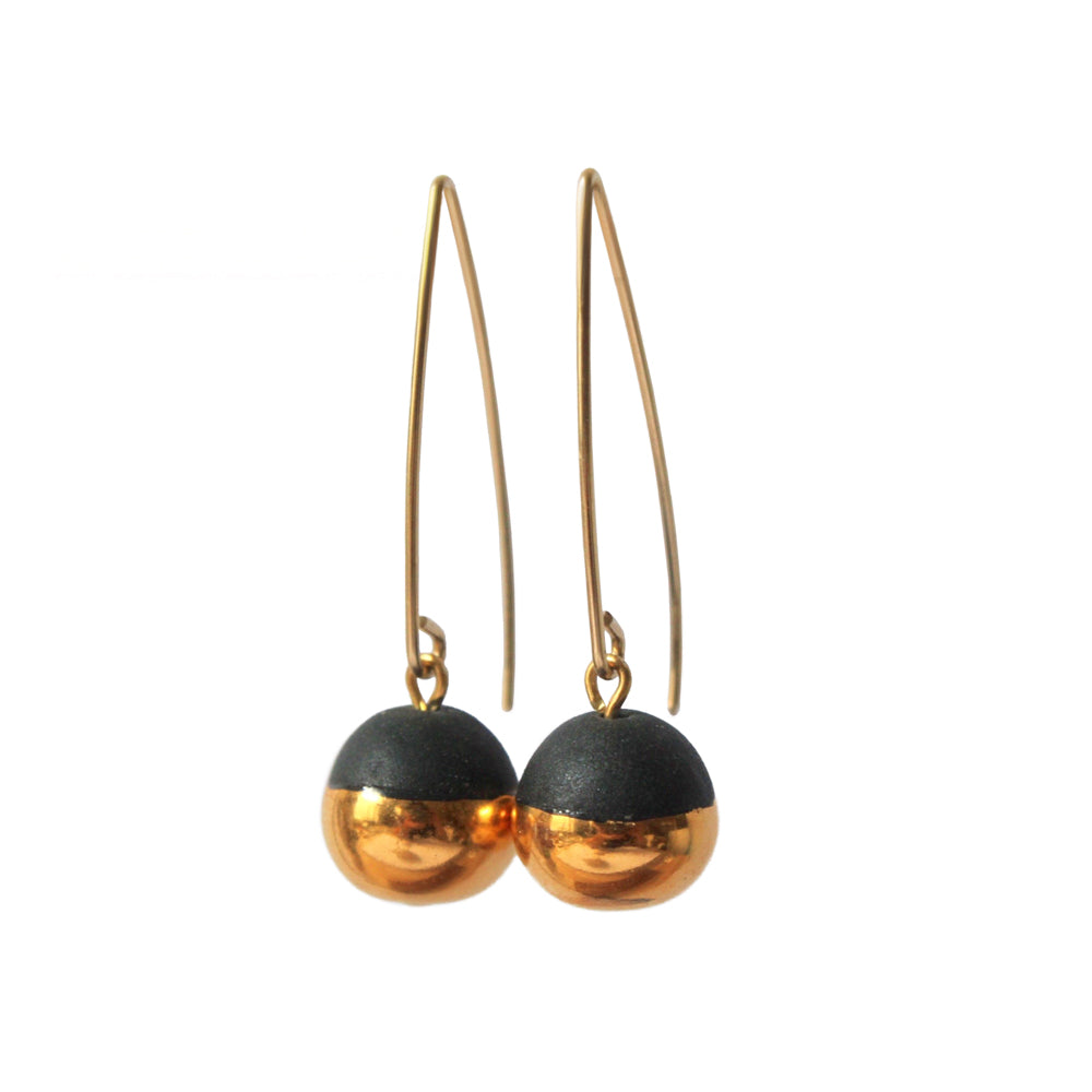 Gold Dipped Pearl Earrings: Black