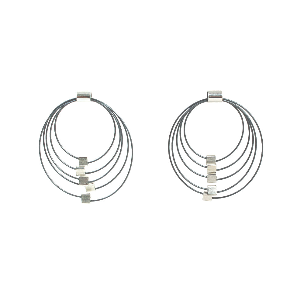 Grad Circle Post Earrings: Gunmetal + Silver