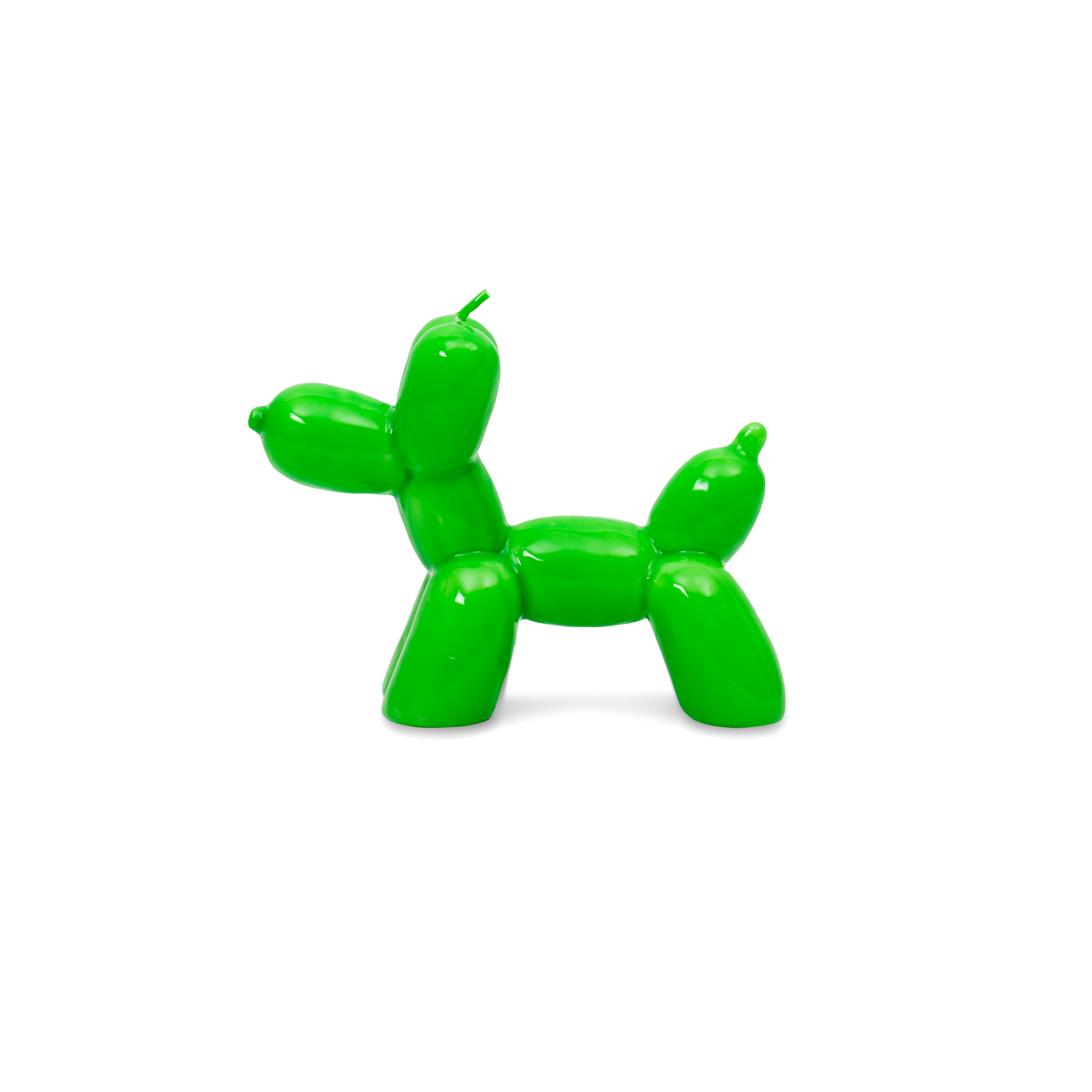 Green balloon dog candle on a white background