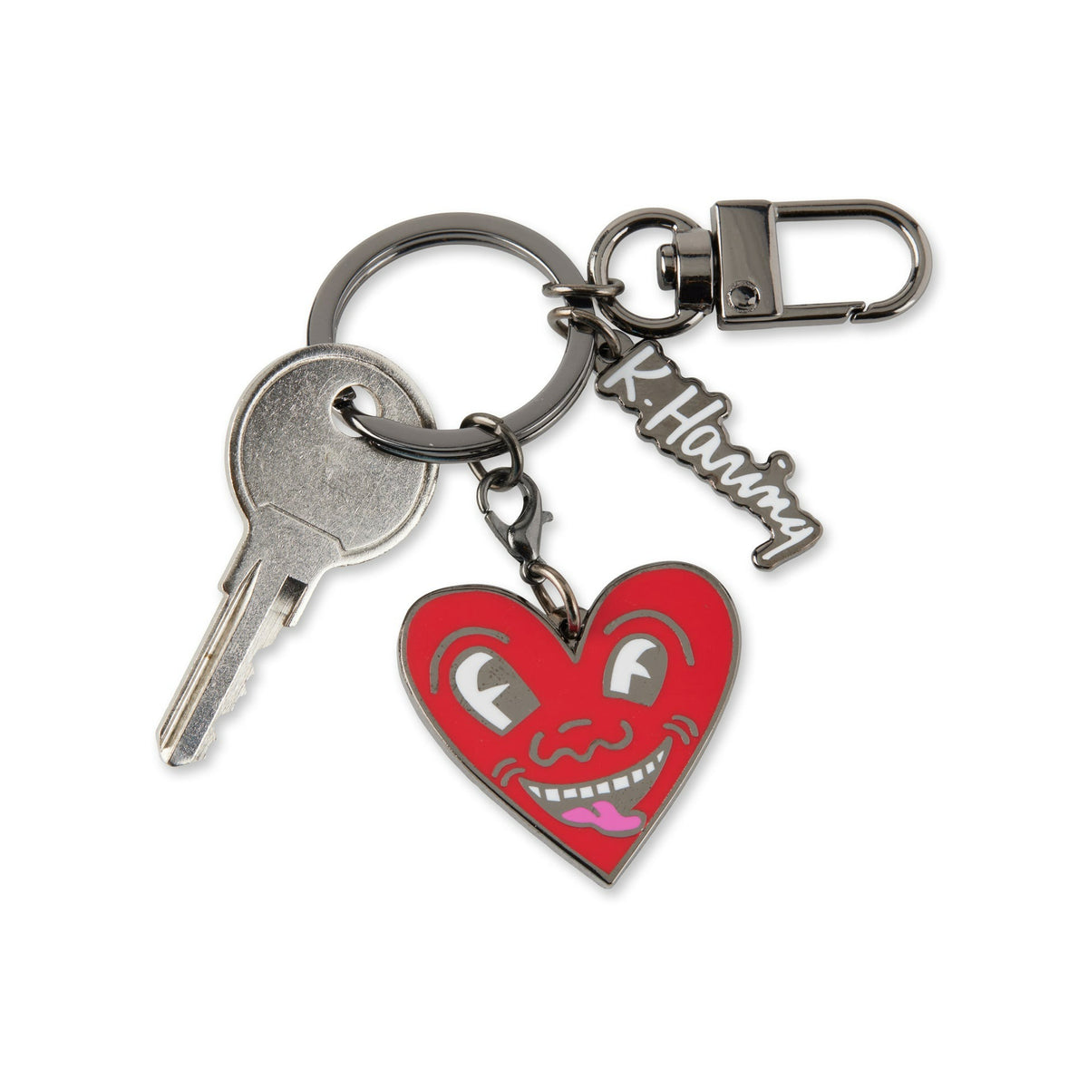 Haring Red Heart Face Keychain on white background