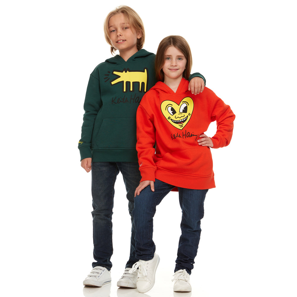 Green Keith Haring Yellow Dog Kids Hoodie