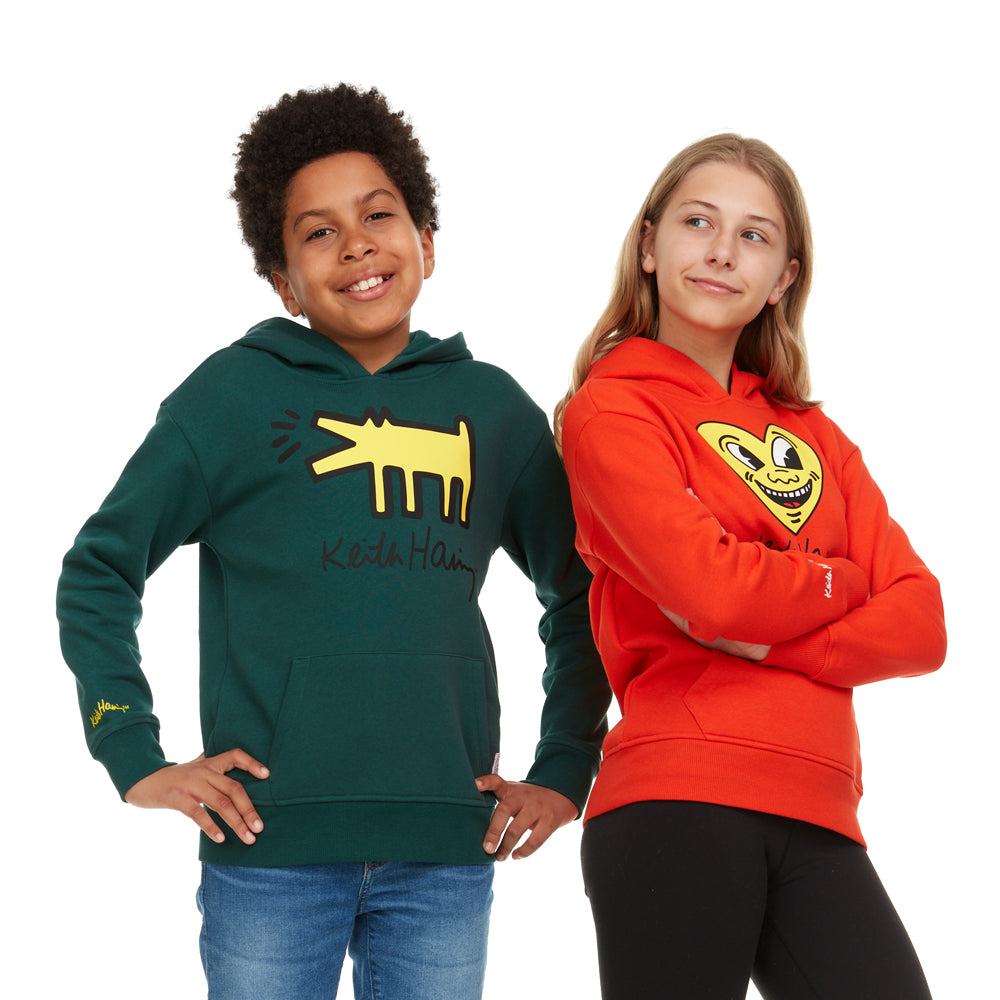 Green Keith Haring Yellow Dog Kids Hoodie