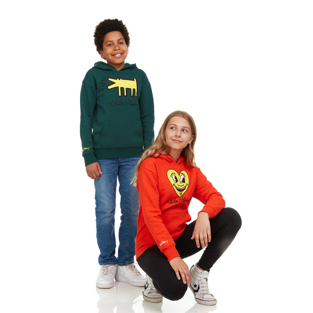 Green Keith Haring Yellow Dog Kids Hoodie