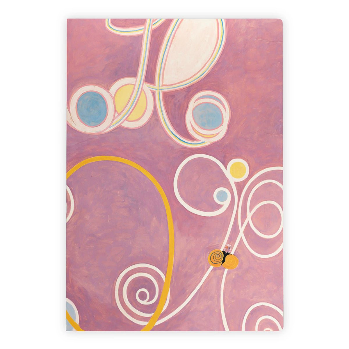 Notebook with colorful abstract design on a pink background