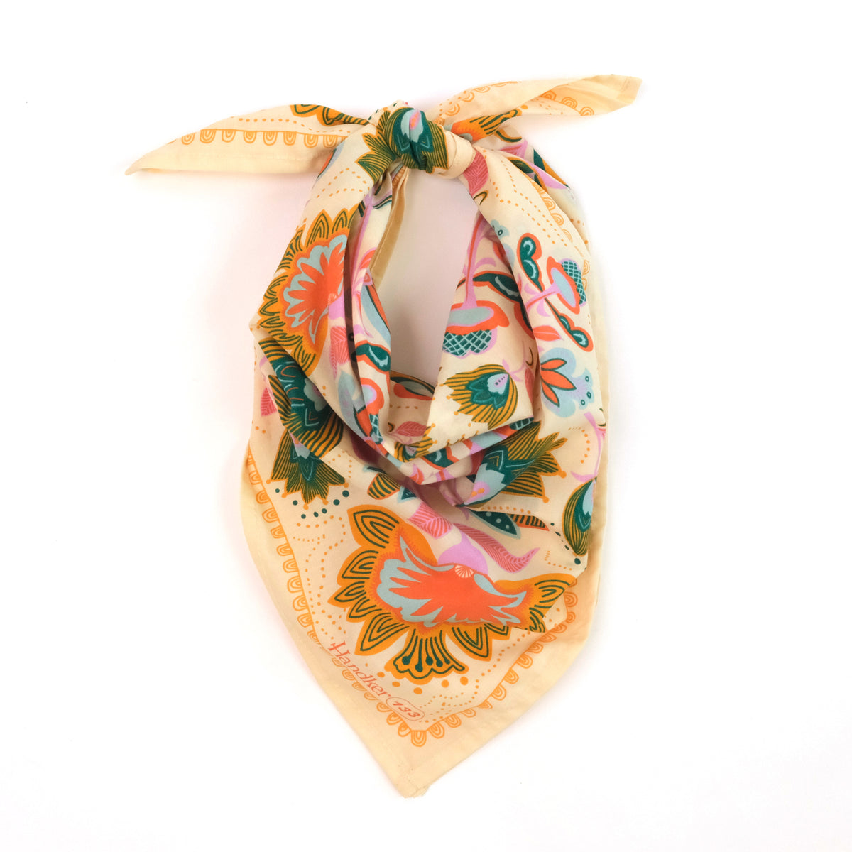 Ingrid Cream Bandana looped and tied.