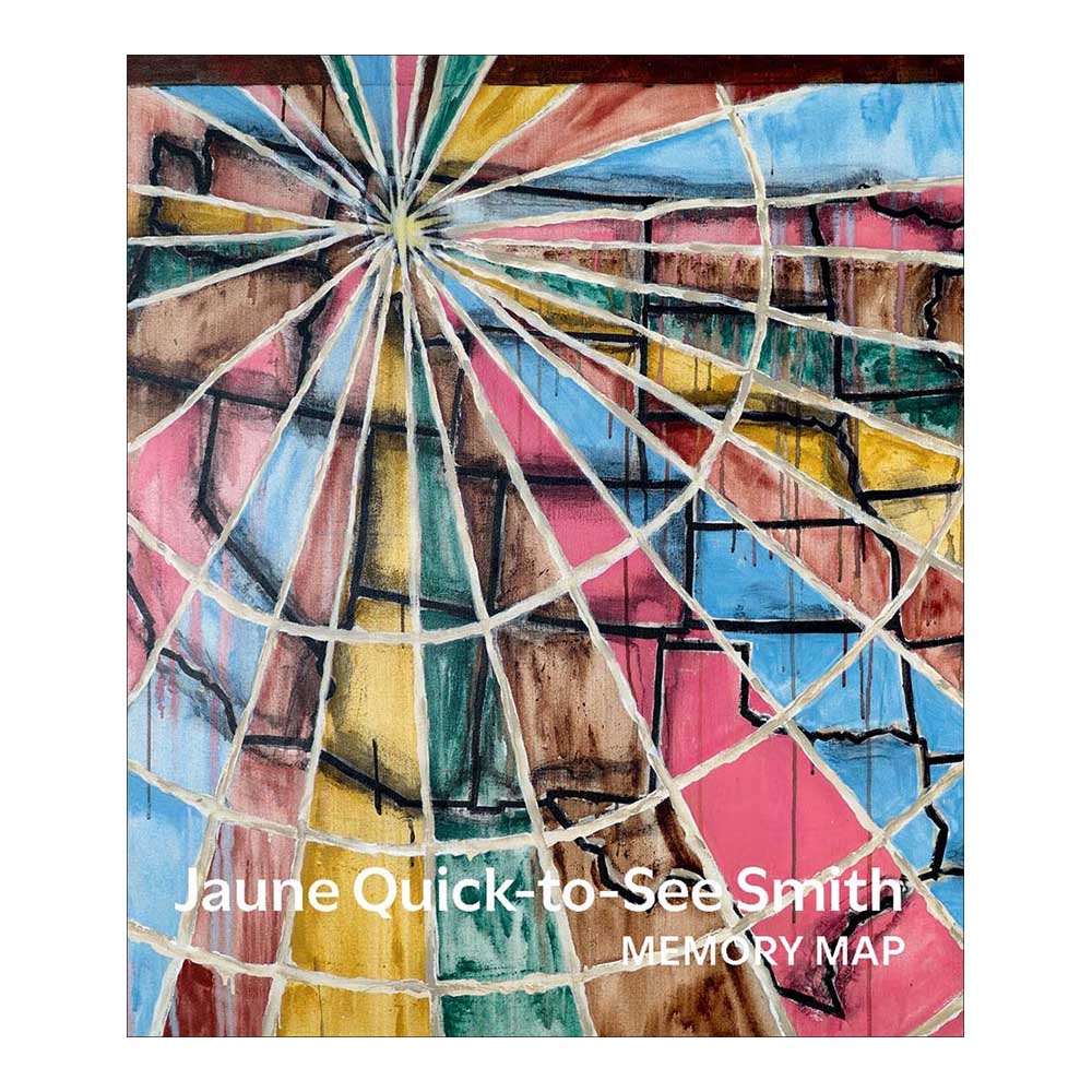Cover of 'Jaune Quick-to-See Smith' with radial pattern over map of united states.