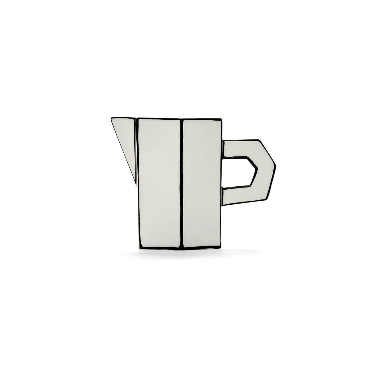White pitcher with black stripes on a white background