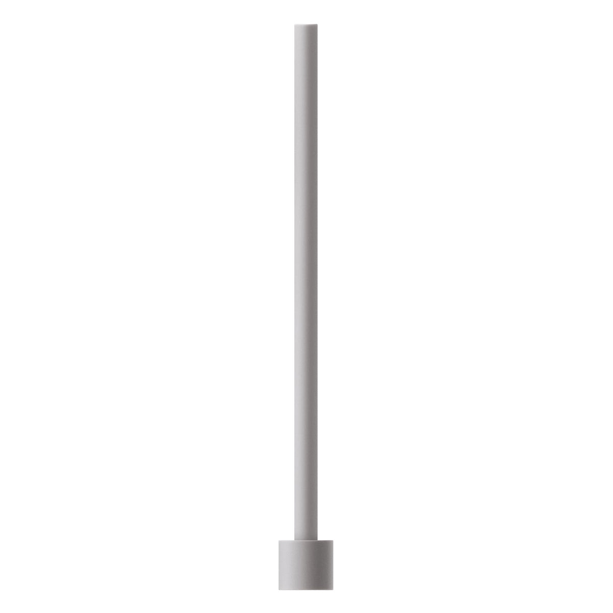 A minimalist, modern antenna, slim cylindrical column with a circular base, finished in a light gray color, set against a solid white background.