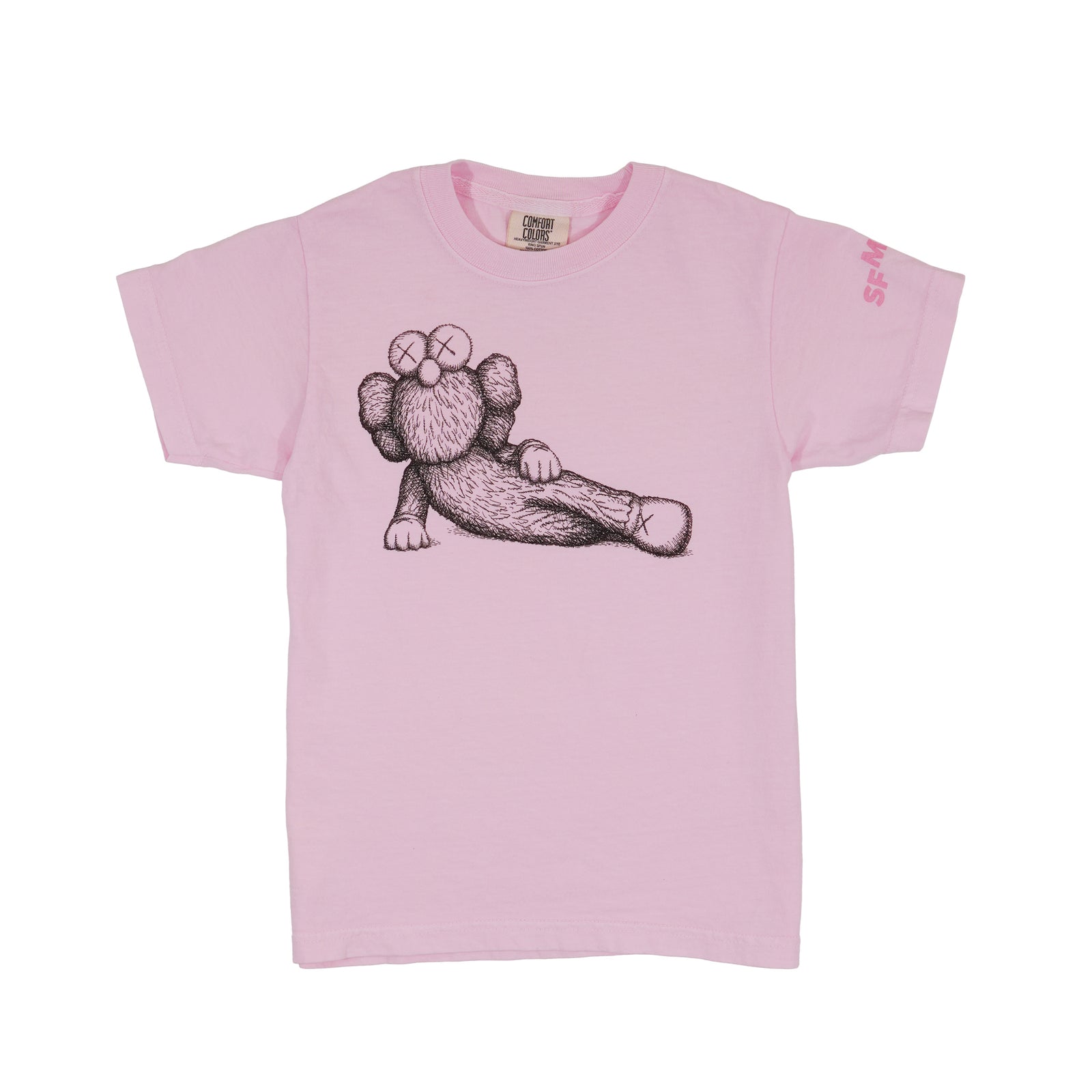 Pink t-shirt with a graphic front view on a white background