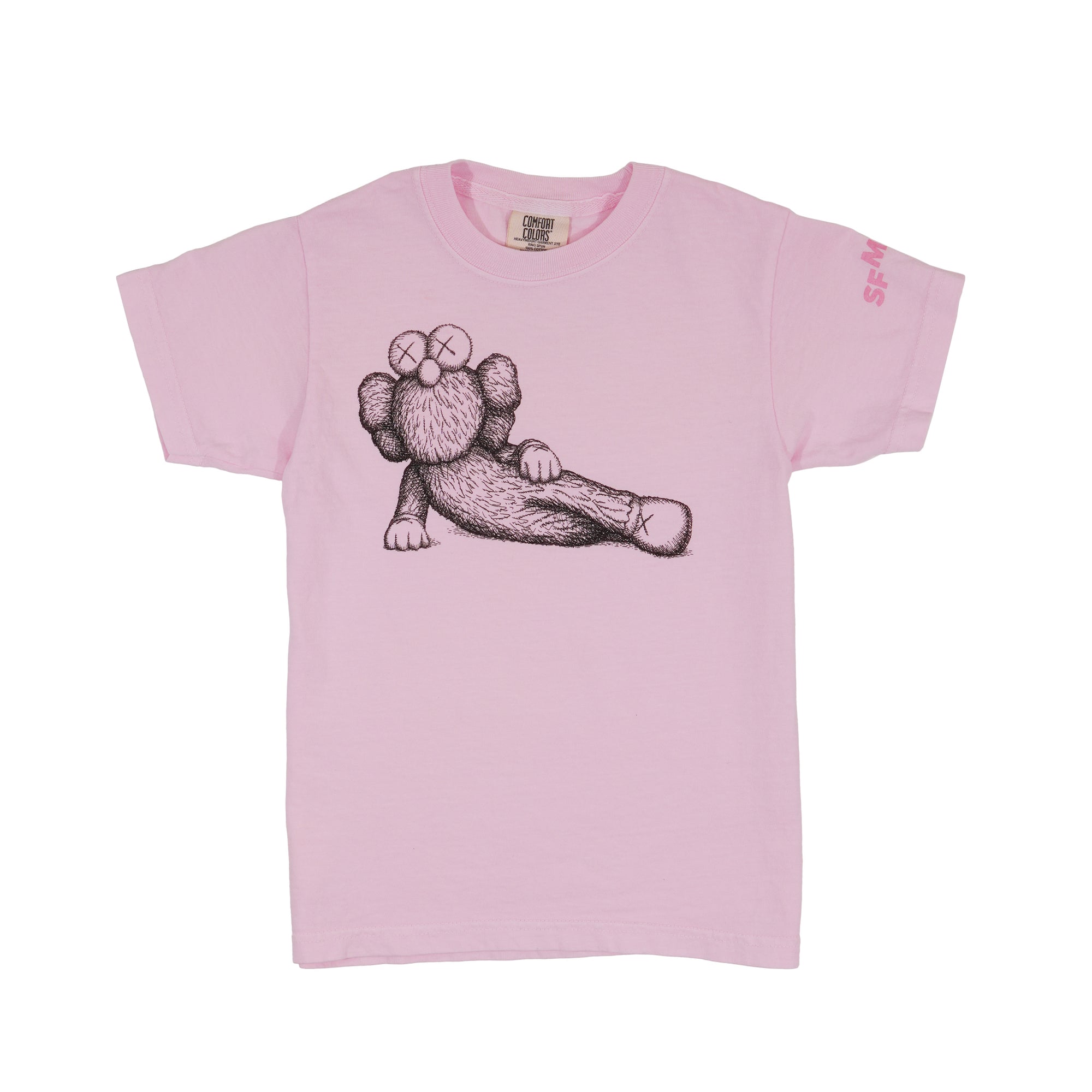 Pink t-shirt with a graphic front view on a white background