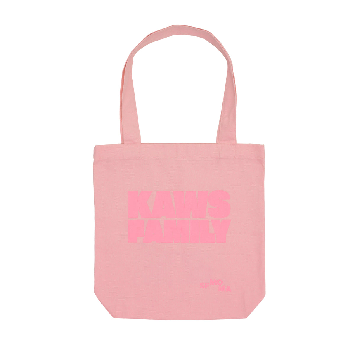 Pink tote bag with pink text on a white background
