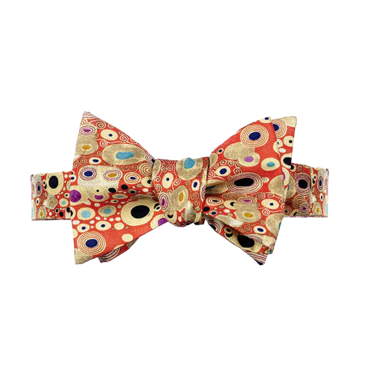 Colorful bow tie with circular patterns on a white background
