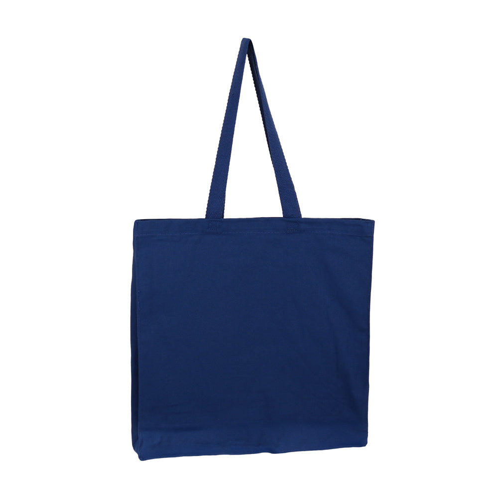 Blue tote bag on a white background (back view)