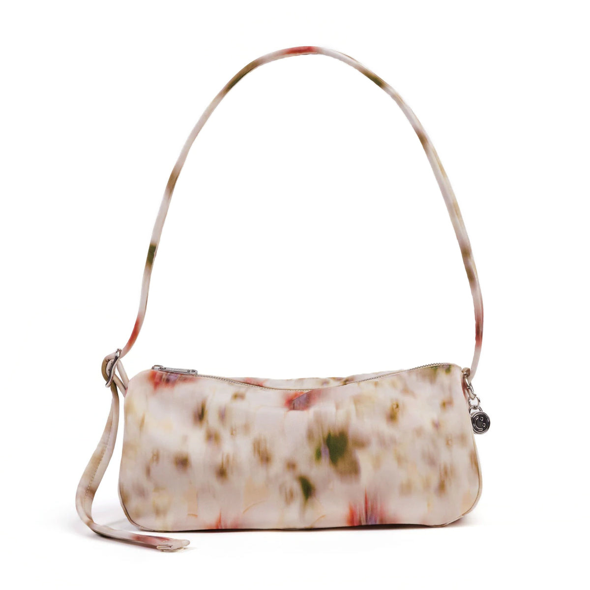 Abstract floral patterned handbag on a white background