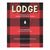 Cover of 'Lodge' with red and black flannel plaid pattern.