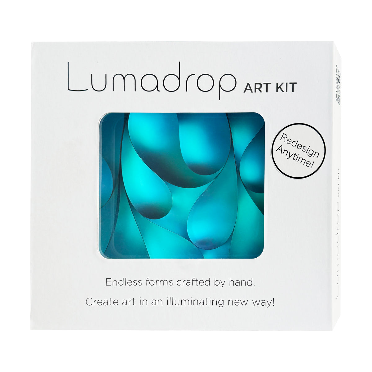 Lumadrop Art Kit packaging with blue abstract design and text on a white background
