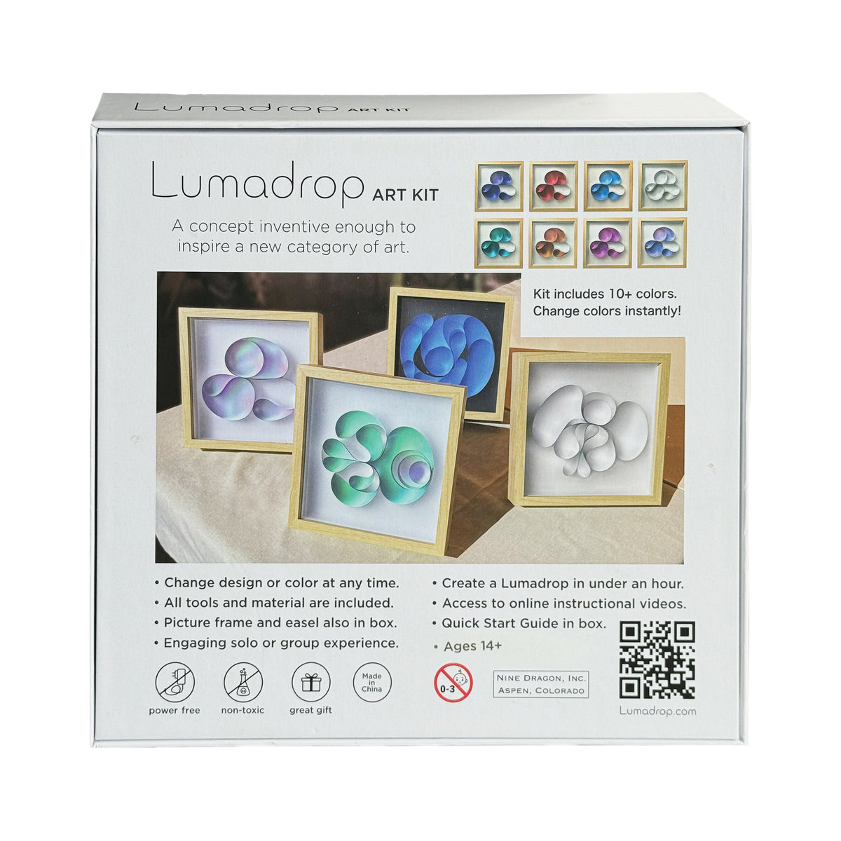 Lumadrop art kit packaging with product images and text on a white background