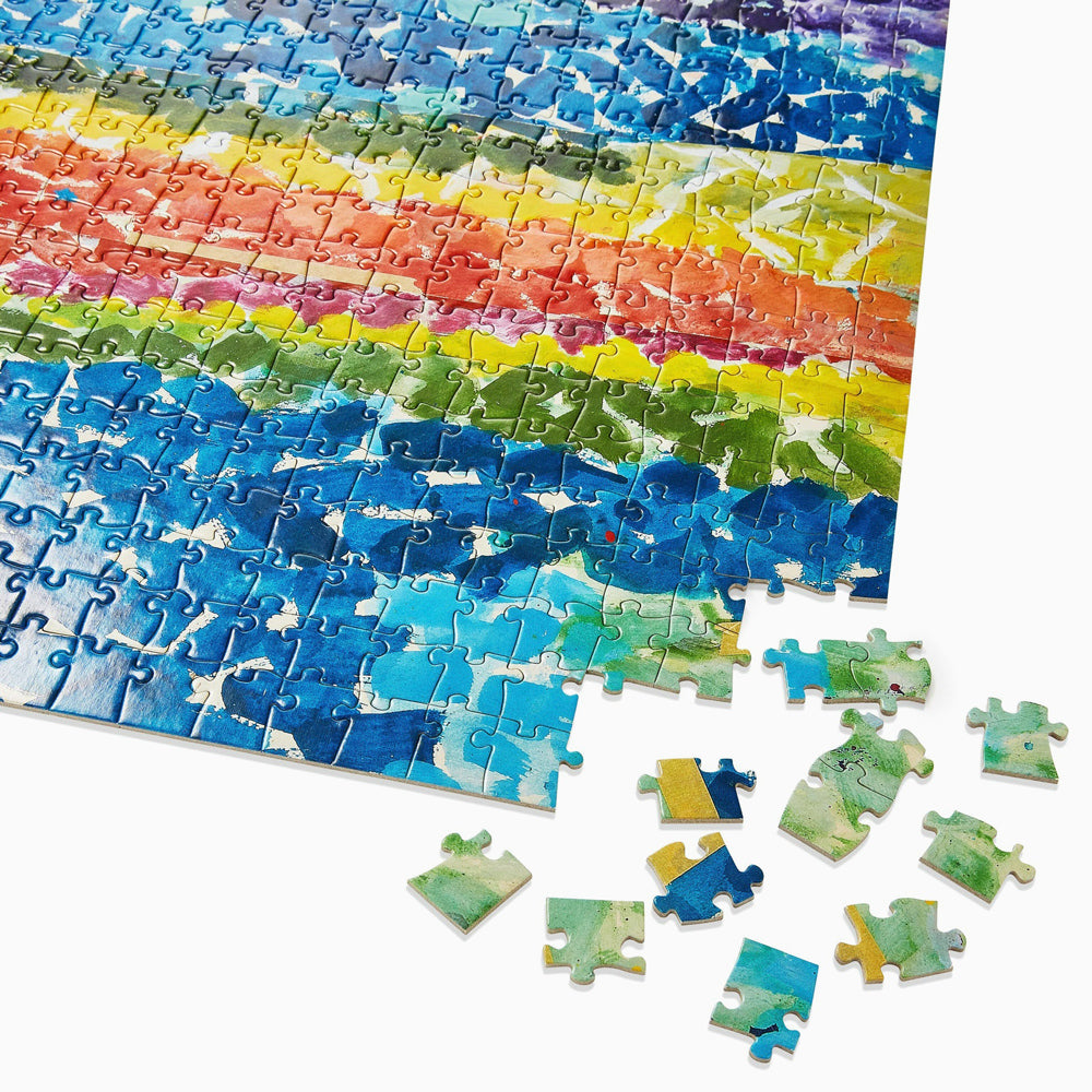 Close up image of puzzle and puzzle pieces. 