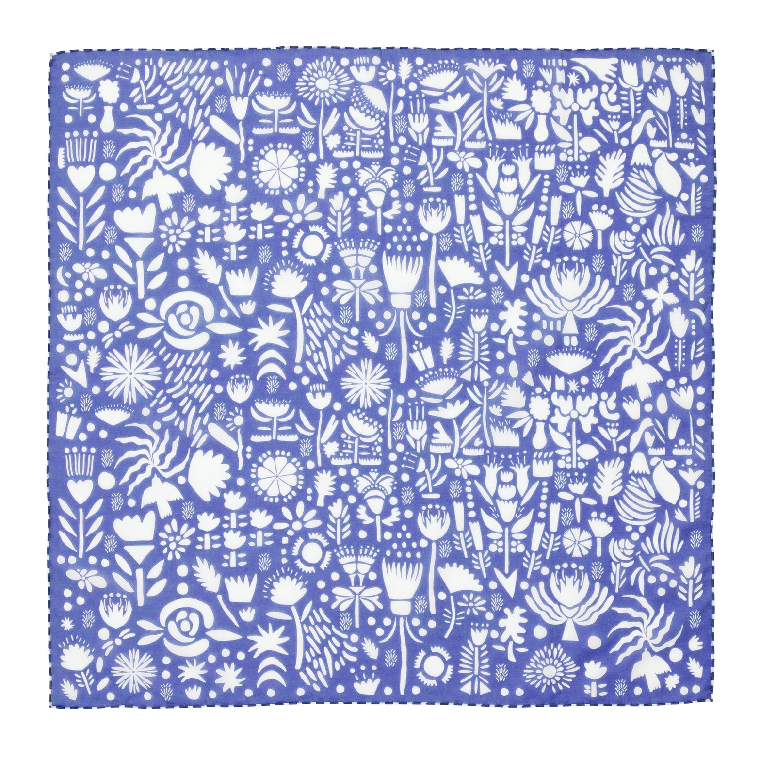 Blue fabric with white floral pattern (front)