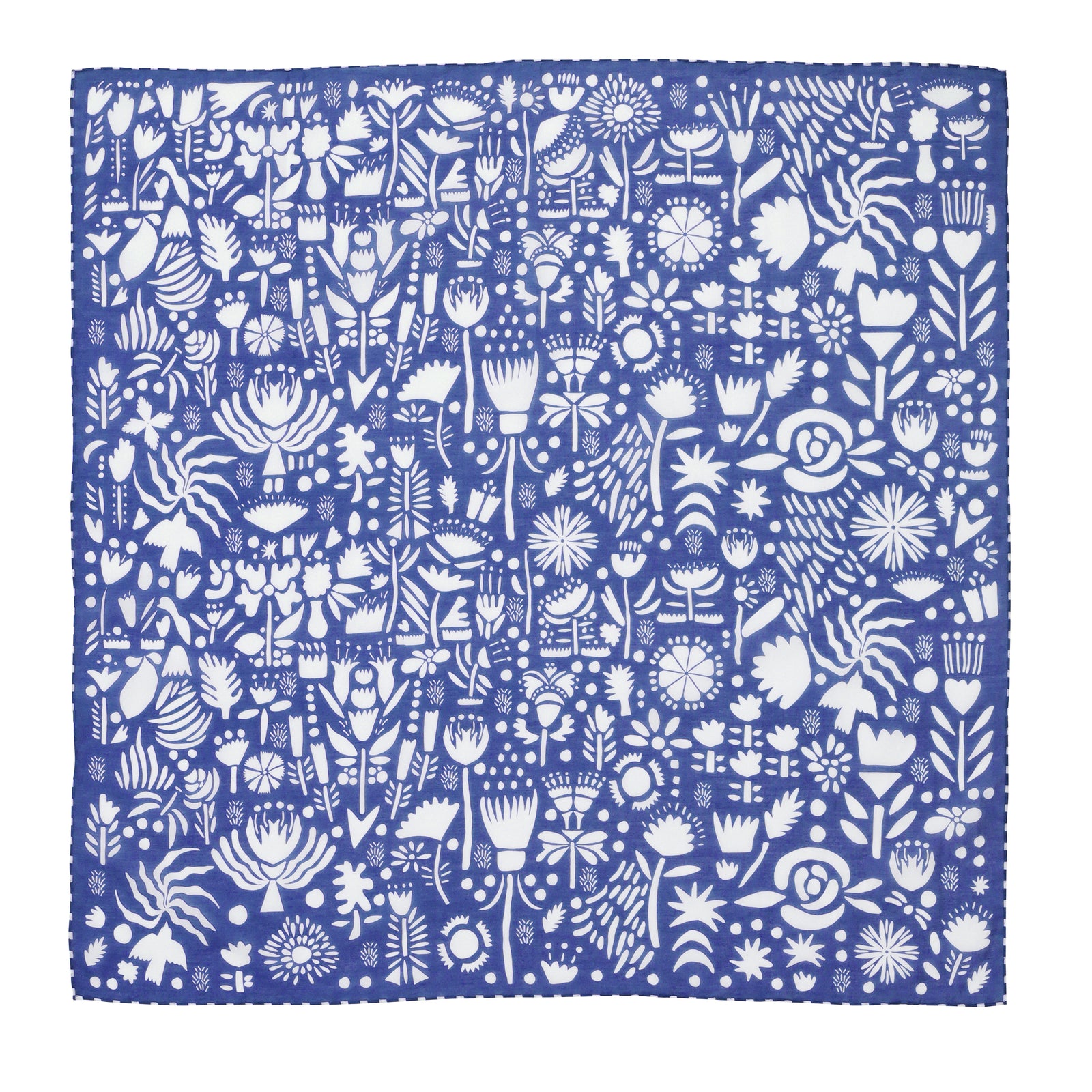 Blue fabric with white floral pattern (front)