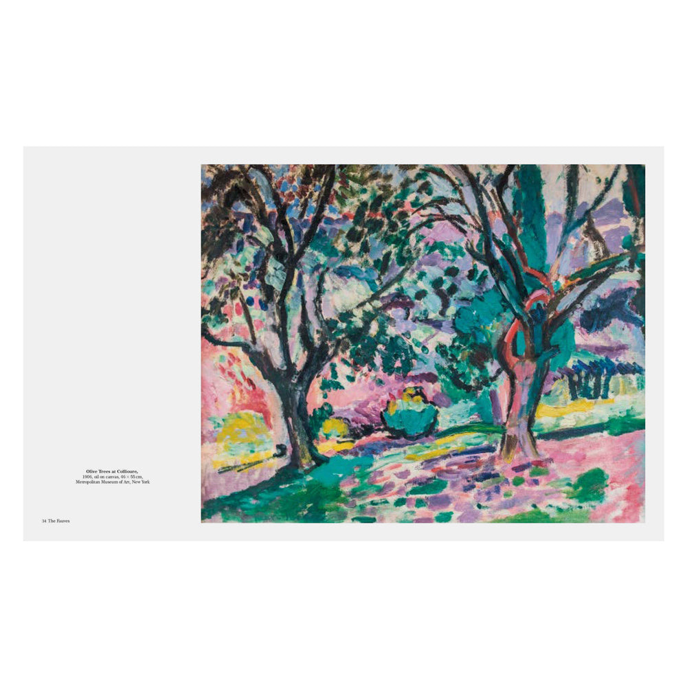 Colorful landscape painting with trees on a white background