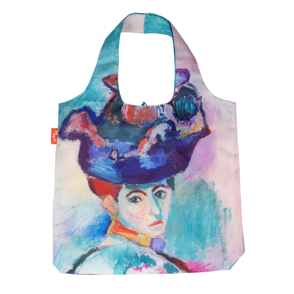 Matisse Travel Tote: Femme au Chapeau shown open against white background back view