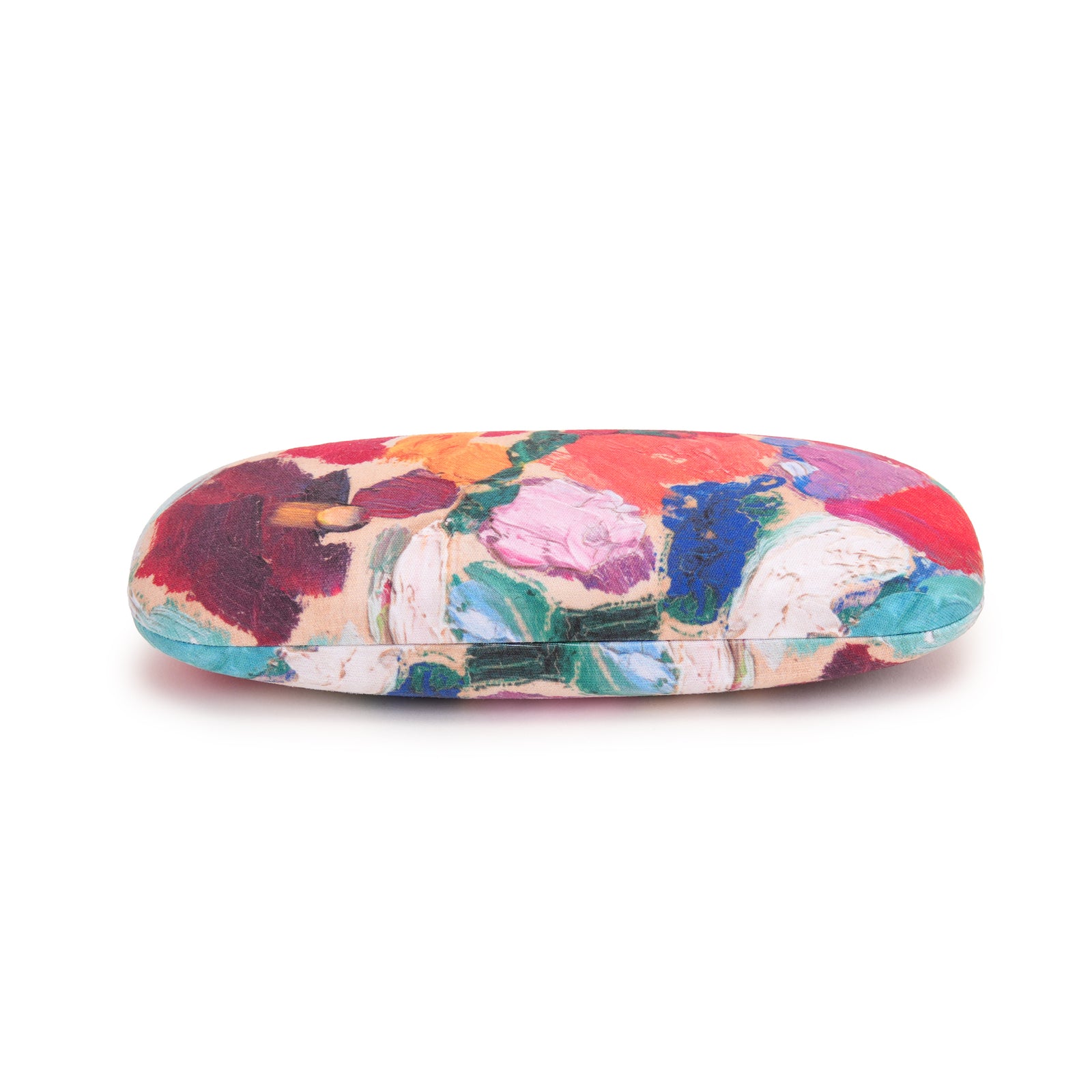 Matisse Eyeglasses Case: Flowers shown with case open and cleaning wipe