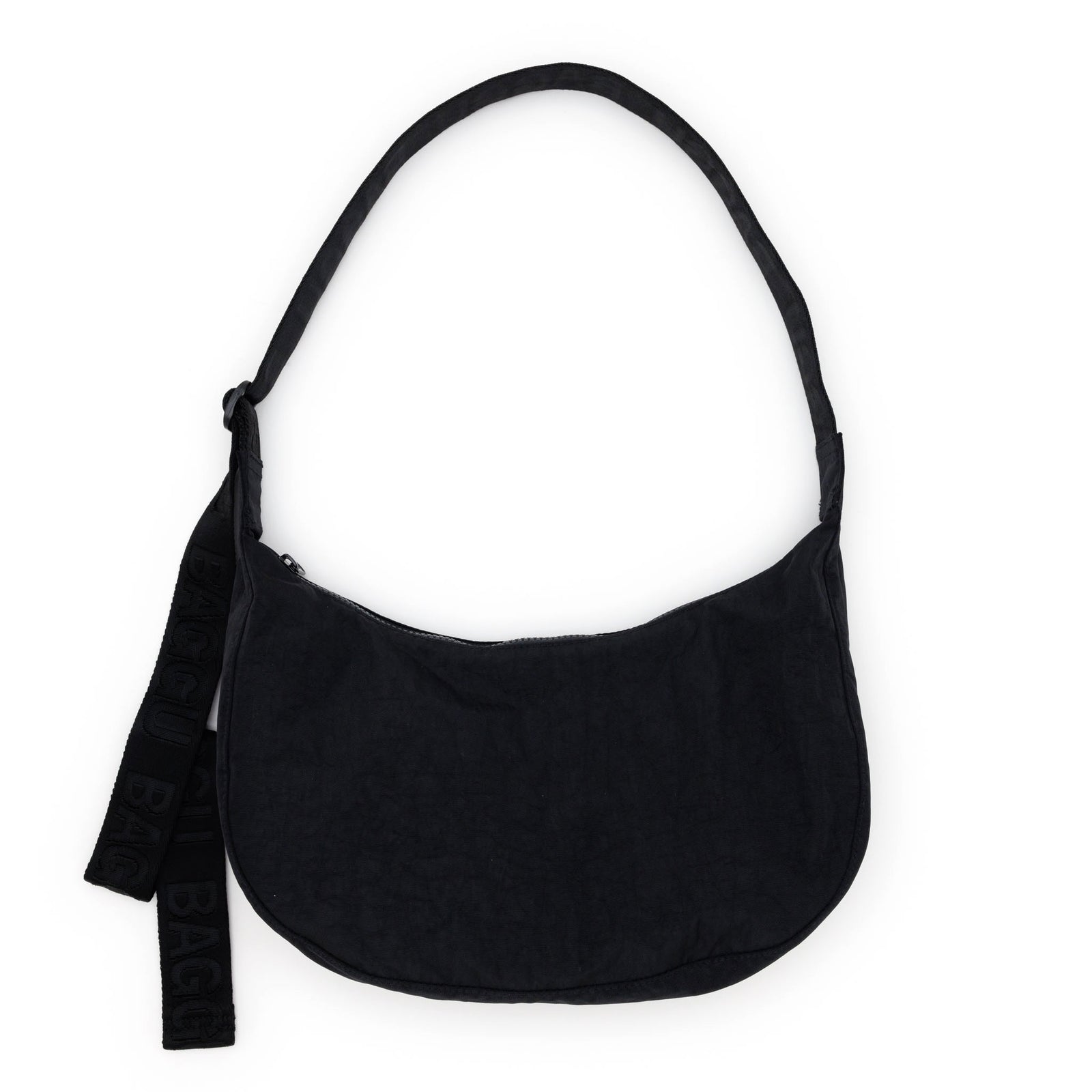 Black shoulder bag on a white background