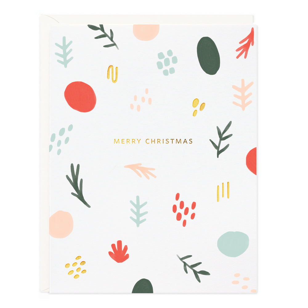 Merry Christmas Happiness Holiday Card with white envelope.