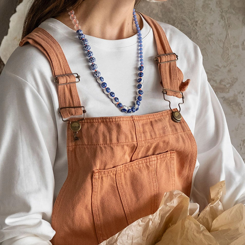 Mini Coral Sky Ceramic Spheres and Crystals Necklace