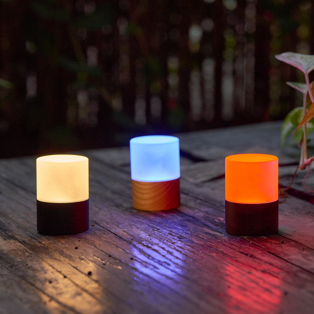 Three mini lights with different colors.