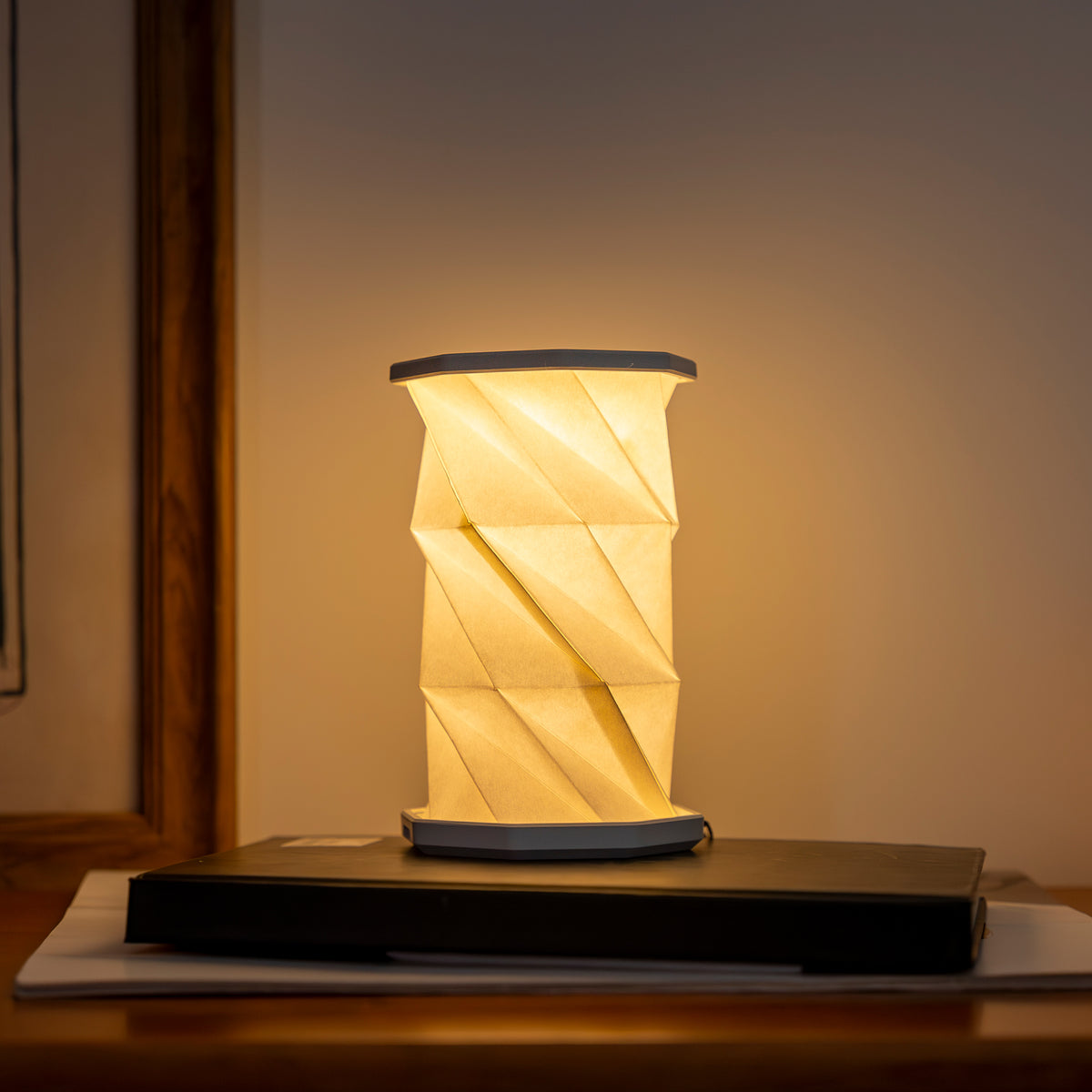 Hex light on a wooden surface