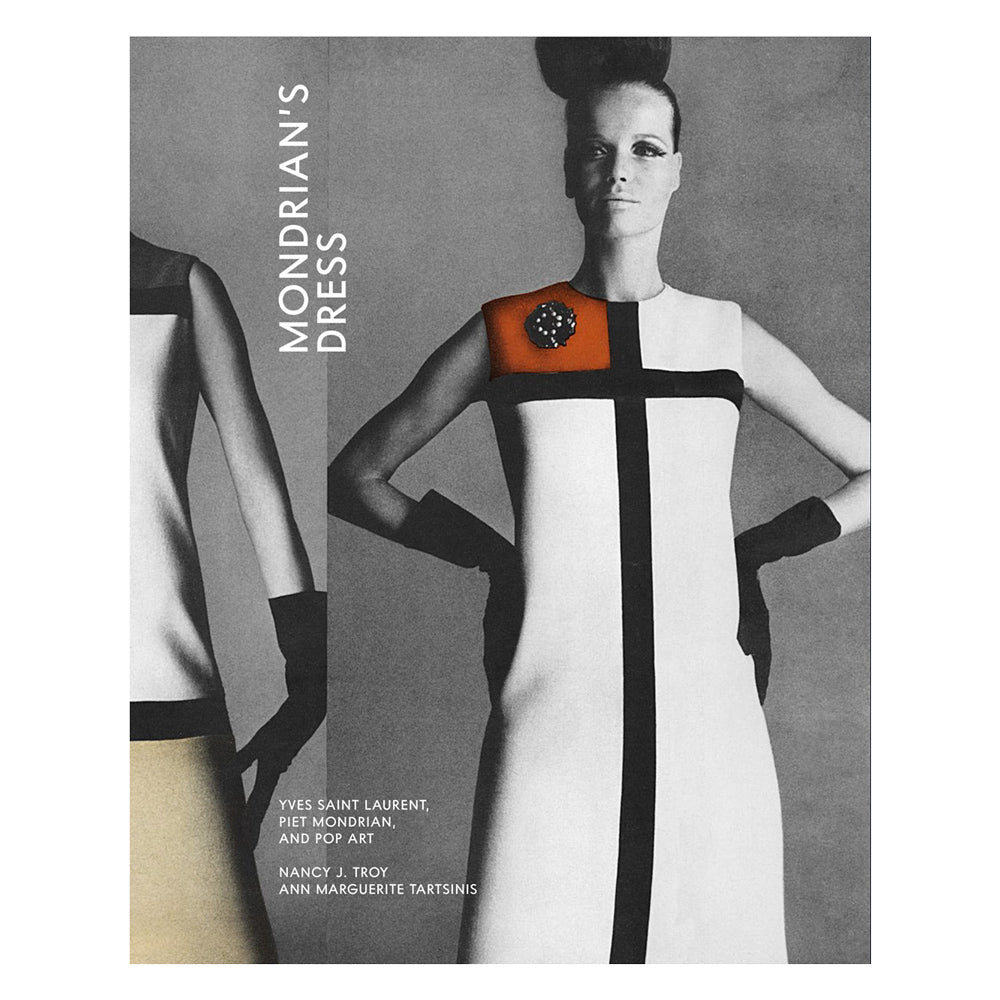 Book cover of 'Mondrian's Dress' featuring a model in a dress with geometric design.